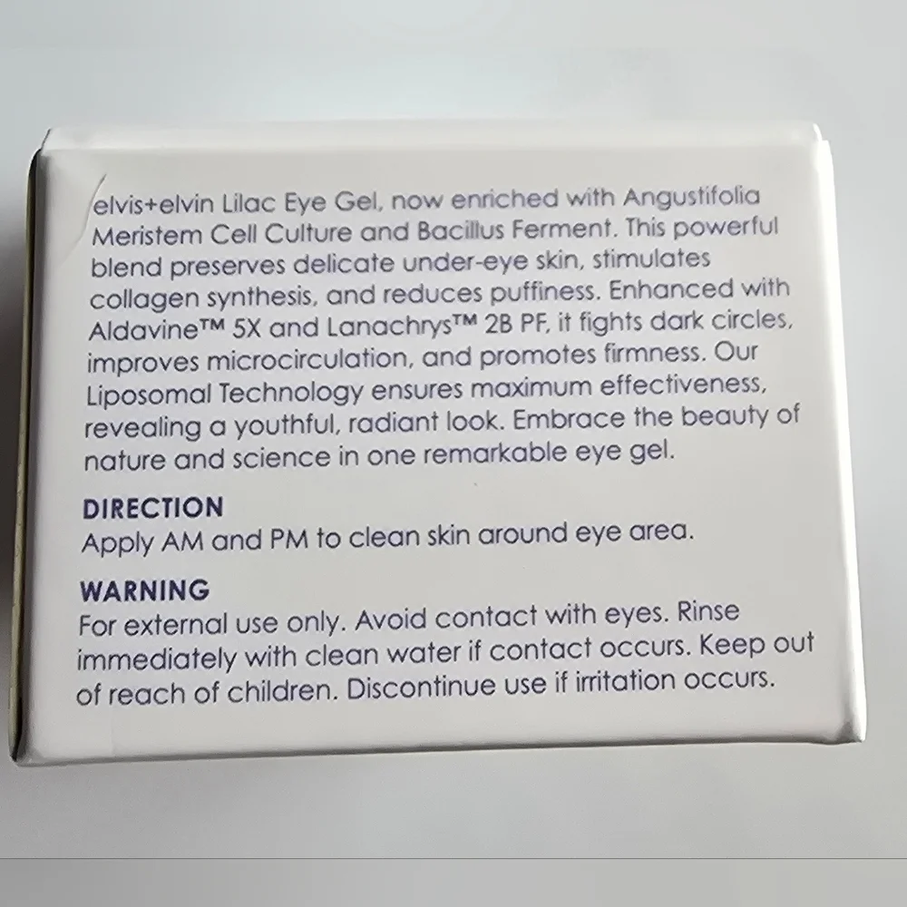 Elvis+Elvin New York Lilac Eye Gel 0.5 Fl. Oz. NIB $36 Retail